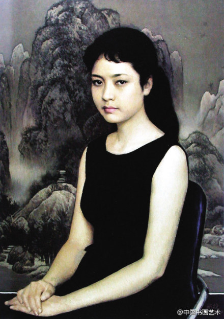 靳尚谊作品 《青年女歌手》，靳尚谊是我国当代油画的代表人物之一，其作品人物神情含蓄，格调典雅，意境纯